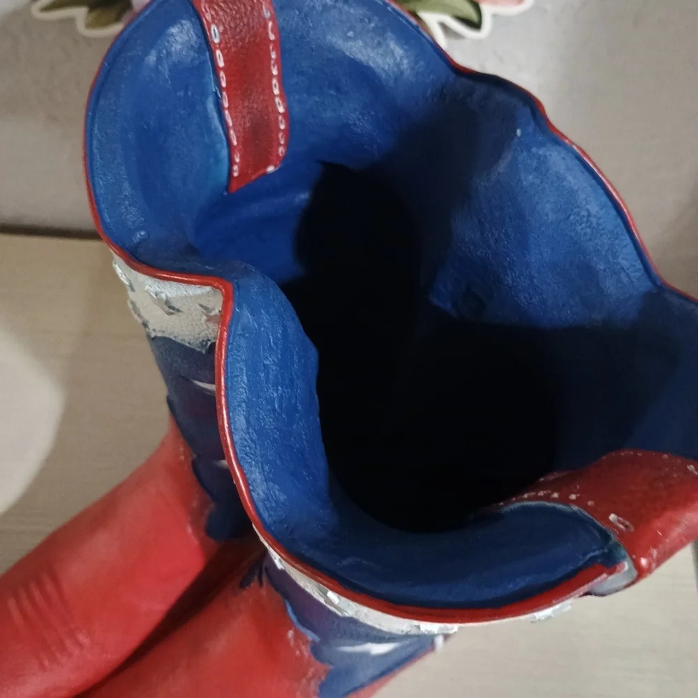 12" Patriotic Cowboy Boots Planter Pot Vase 4th July USA Memorial Day New - Picture 3 of 6